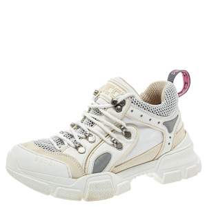 Gucci White Mesh And Leather Logo Embossed Flashtrek Sneakers Size 38
