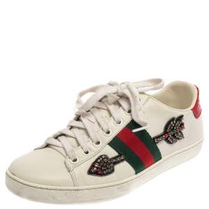 Gucci White Leather Ace Embroidered Arrow Appliqué Low Top Sneakers Size 36