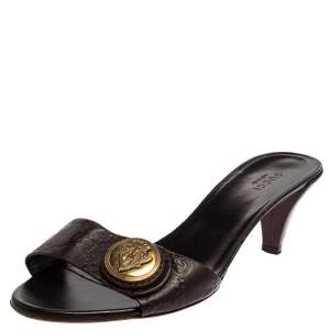 Pre Owned Gucci Brown Guccissima Leather Hysteria Slide Sandals Size 37