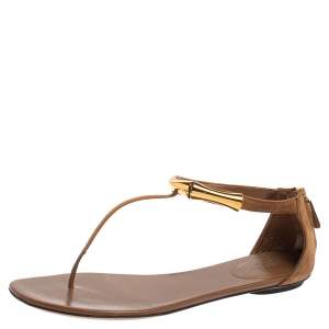 Pre Owned صندل إصبع غوتشي تيس سويدي بني وجلد هورسبيت مقاس 40