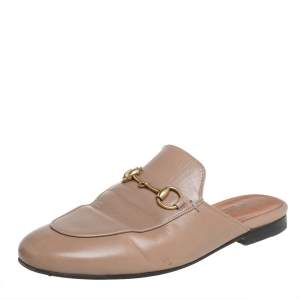 Gucci Beige Leather Princetown Mules Size 35
