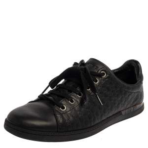 Gucci Black Guccissima Leather Lace Up Sneakers Size 38
