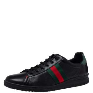Pre Owned Gucci Black Leather Web Ace Low Top Sneaker Size  39