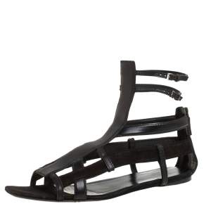 Gucci Black Suede And Leather Caged Sandals Size 39