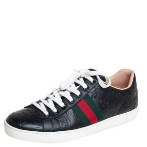 مملوكة مسبقًا Gucci Black Guccissima Leather Ace Sneakers Size 37.5