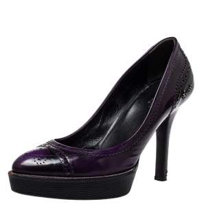 Pre Owned حذاء كعب عالى غوتشى نعل سميك غطاء مقدمة جلد بروغ بنفسجى مقاس 39