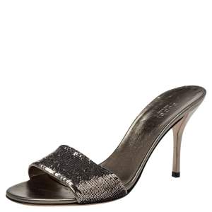 مملوكة مسبقًا Gucci Metallic Sequins Open Toe Sandals Size 39