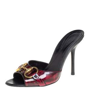 Pre Owned صندل سلايد غوتشي مزين هورسبيت جلد لونين مقاس 36