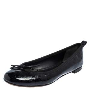 Pre Owned Gucci Black Microguccissima Leather Bow Detail Ballet Flats Size 36
