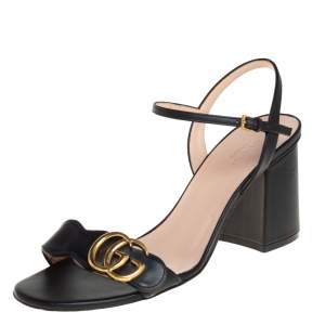 Pre Owned Gucci Black Leather GG Marmont Sandals Size 38