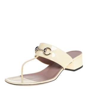 Pre Owned Gucci Yellow Patent Leather Horsebit Thong Sandals Size 38.5
