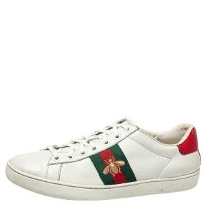 مملوكة مسبقًا Gucci White Leather And Canvas  Bee Ace Low-Top Sneakers Size 36.5
