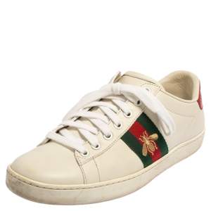 مملوكة مسبقًا Gucci White Leather Ace Low Top Sneakers Size 38