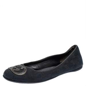 Gucci Dark Blue GG Canvas Interlocking GG Ballet Flats Size 36