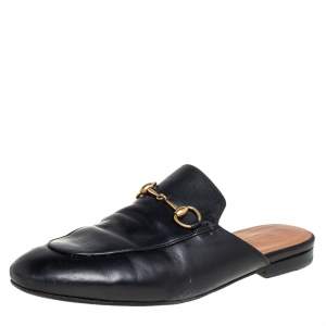 Pre Owned Gucci Black Leather Princetown Horsebit Slip On Sandals Size 38