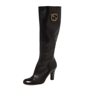 مملوكة مسبقًا Gucci Black Leather Interlocking GG Knee High Boots Size 38