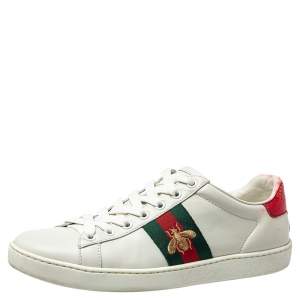 Gucci White Leather Ace Web Low Top Sneakers Size 37.5