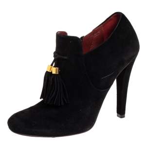 Pre Owned Gucci Black Suede Tassel Booties Size 38