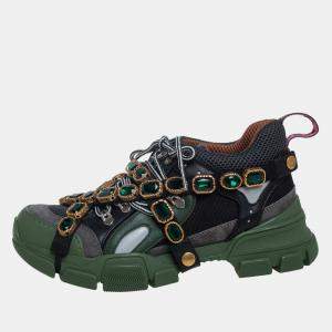 مملوكة مسبقًا Gucci Multicolor Mesh And Suede Flashtrek Removable Crystals Low Top Sneakers Size 39