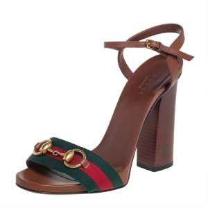 Pre Owned صندل غوتشي مزين هورسبيت سير كاحل ويب و جلد بني مقاس 37.5