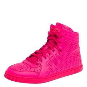 Gucci Neon Pink Perforated Leather Coda High Top Sneakers Size 38