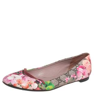 Gucci Beige/Pink GG Blooms Coated Canvas Ballerina Flats Size 38