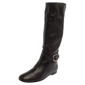 Pre Owned Gucci Black Leather Knee Length Boots Size 40