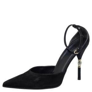 Gucci Black Suede Crystal Embellished Heel Ankle Strap Sandals Size 41