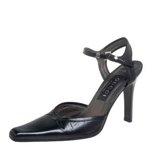 Gucci Black Leather Pointed Toe Ankle Strap Pumps Size 36.5