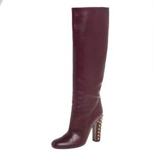 Gucci Burgundy Leather Knee Length Boots Size 37.5
