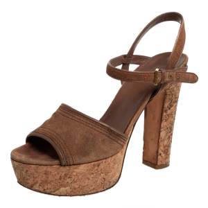 Pre Owned Gucci Brown Suede Danielle Cork Platform Sandals Size 38.5
