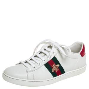 Gucci White Leatther and Canvas Ace Sneakers Size 37.5