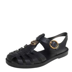 Pre Owned Gucci Black Rubber GG Buckle Strap Sandals Size 39