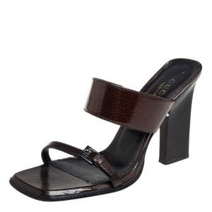 Pre Owned Gucci Vintage Brown Patent Leather Open Toe Mule Sandals Size 39