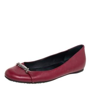 Gucci Burgundy Leather Buckle Ballet  Flats Size 37