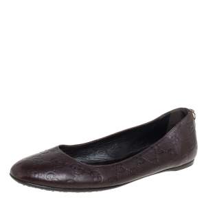 Gucci Dark Brown Guccissima Leather Ballet Flats Size 38