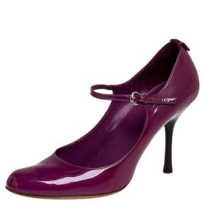 Pre Owned حذاء كعب عالي غوتشي ماري جان جلد لامع بنفسجي مقاس 38.5