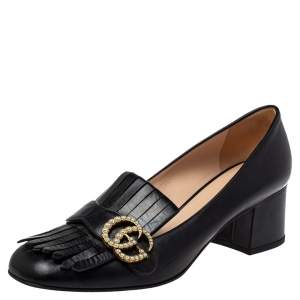 Pre Owned Gucci Black Leather GG Marmont Pumps Size 40