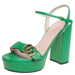 مملوكة مسبقًا Gucci Green Leather Marmont Platform Sandals Size 37.5