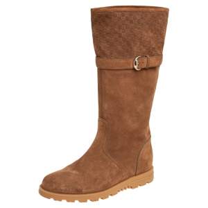 Gucci Brown Suede Microguccissima Knee Boot Size 38.5