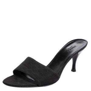 Pre Owned Gucci Black Microguccissima Fabric Open Toe Slide Sandals Size 37