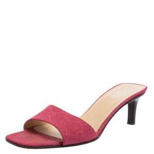 Gucci Pink GG Canvas Open Toe Slide Sandals Size 37.5