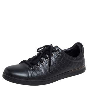 Pre Owned Gucci Black Microguccissima Leather Low Top Sneakers Size 38