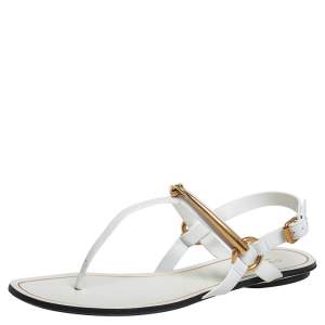 مملوكة مسبقًا Gucci White Leather Horsebit Thong Sandals Size 38