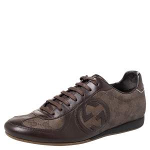 Gucci Brown GG Canvas And Leather Low Top Sneakers Size 38