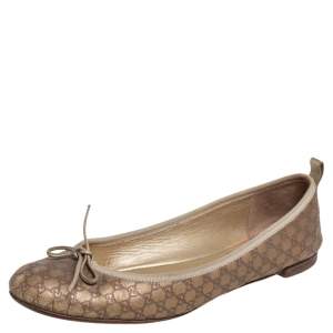 Gucci Gold Guccissima Leather Bow Ballet Flats Size 40