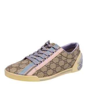 Pre Owned Gucci Beige GG Coated Canvas And Fabric Web Low Top Sneakers Size 40