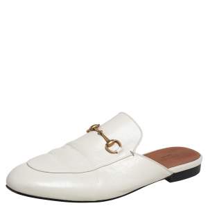 مملوكة مسبقًا Gucci Off White Leather Princetown Horsebit Mules Size 41