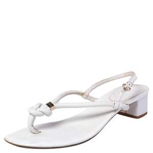 Pre Owned صندل إصبع غوتشي جلد أبيض كعب سميك مقاس 38.5