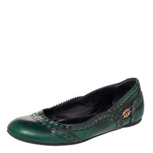 Pre Owned Gucci Two Tone Brogue Leather Ballet Flats Size 35.5